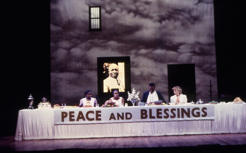 Afi McClendon, Natasha Hinds, Jonathan Earl Peck, and Dee Pelletier in CRUMBS FROM THE TABLE OF JOY by Ralph Lynn Nottage, directed by Seret Scott, Yale Repertory Theatre. Photo © T. Charles Erickson, 1998.