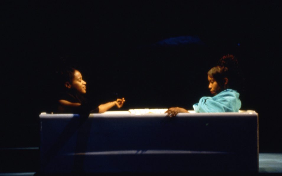 Margaret Kemp and Cherita A. Armstrong in SPLASH HATCH ON THE E GOING DOWN by Kia Corthron, directed by Marion McClinton, Yale Repertory Theatre, collaboratively produced with Baltimore’s Center Stage. Photo © T. Charles Erickson, 1998.