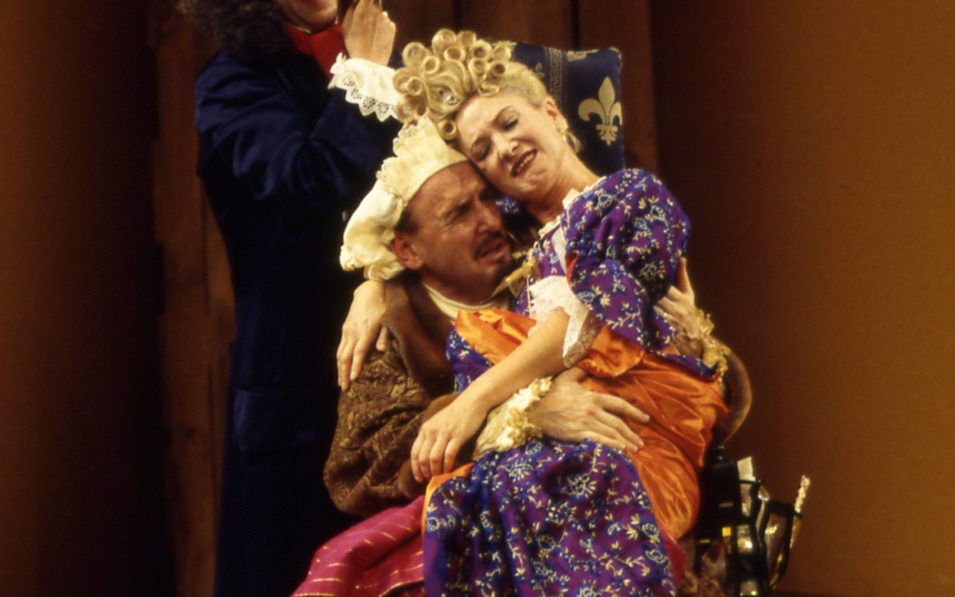 Paul Mullins, Raye Birk, and Susan Marie Brecht in THE IMAGINARY INVALID by Molière, translation and adaptation by James Magruder, directed by Mark Rucker, Yale Repertory Theatre. Photo © T. Charles Erickson, 1999.