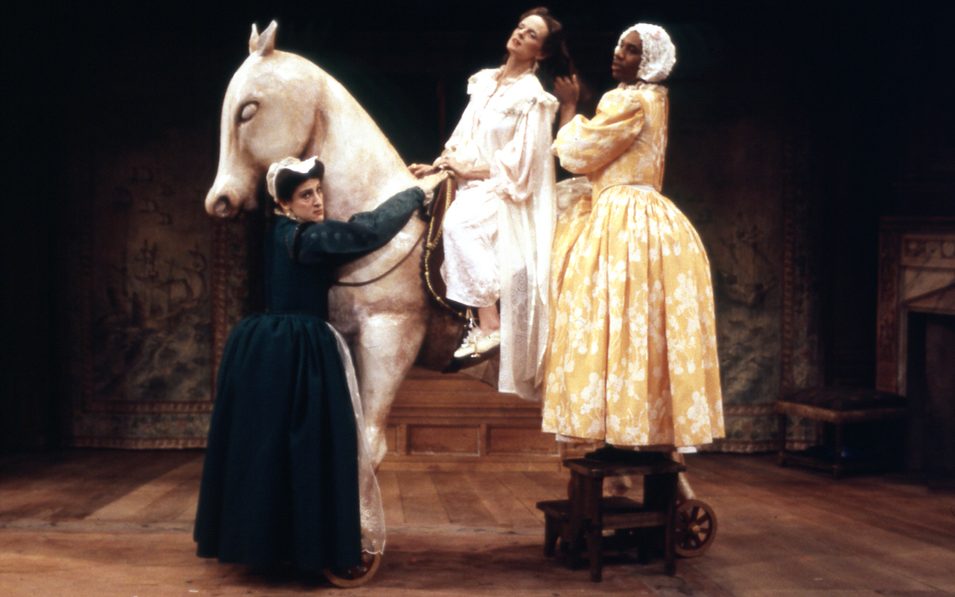Mary Lou Rosato, Joan Macintosh, and Joe Morton in ELIZABETH: ALMOST BY CHANCE A WOMAN. Photo © WIlliam B. Carter, 1987.