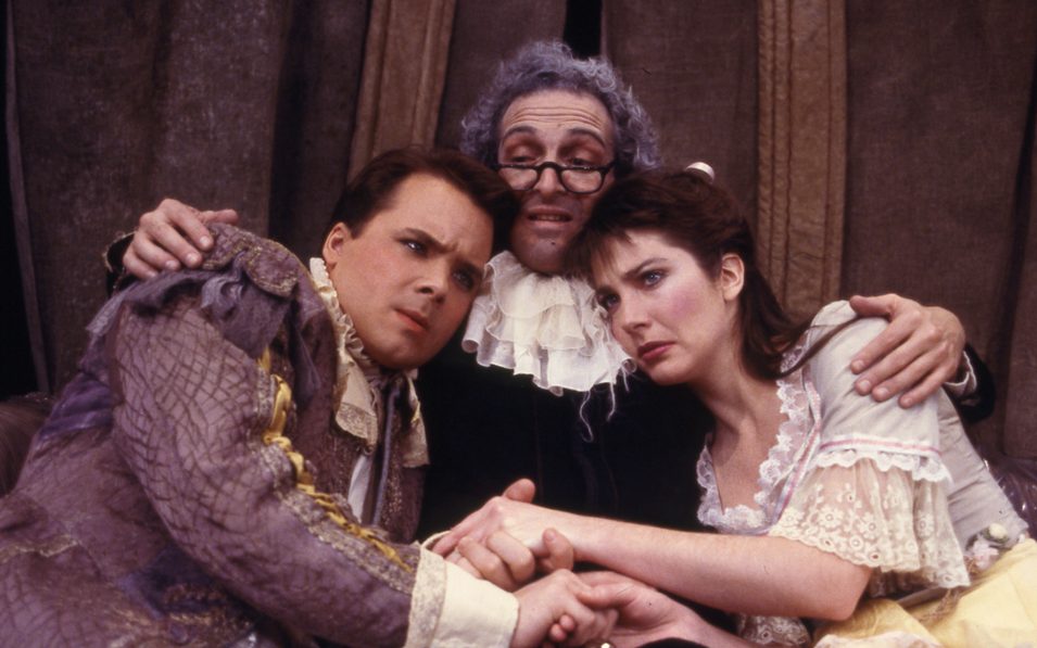 Benjamin Lloyd, Lewis J. Stadler, and Colette Kilroy in THE MISER. Photo © Eugene Cook, 1988.