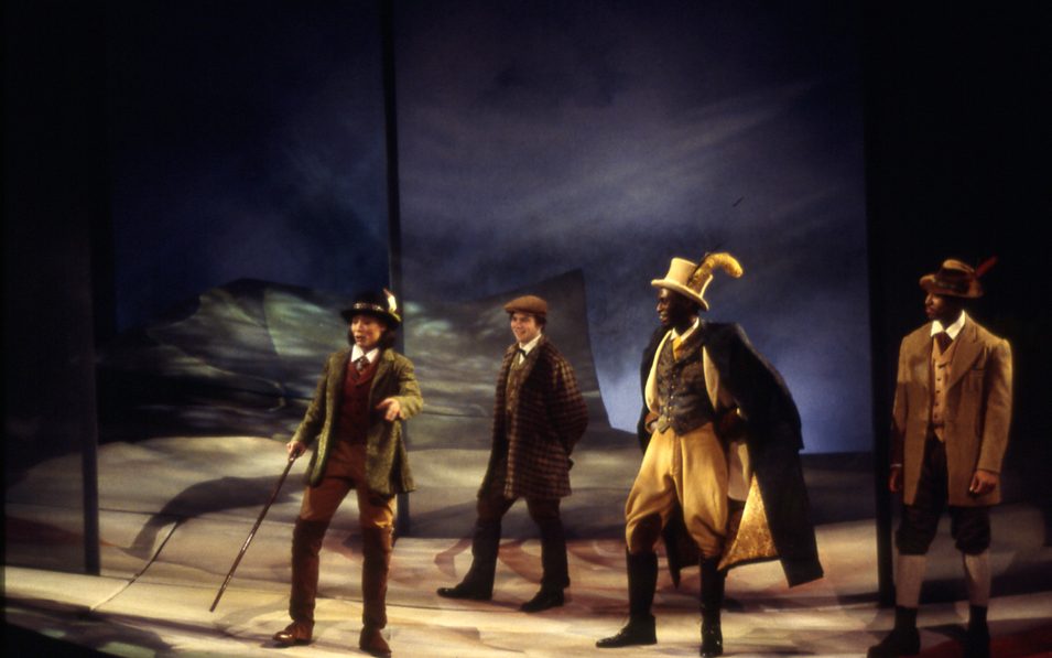 Robin Dana Miles, Kevin Henderson, Lance Reddick, and Michael Eaddy in AS YOU LIKE IT by William Shakespeare, directed by Stan Wojewodski, Jr., Yale Repertory Theatre. Photo © T. Charles Erickson, 1994.