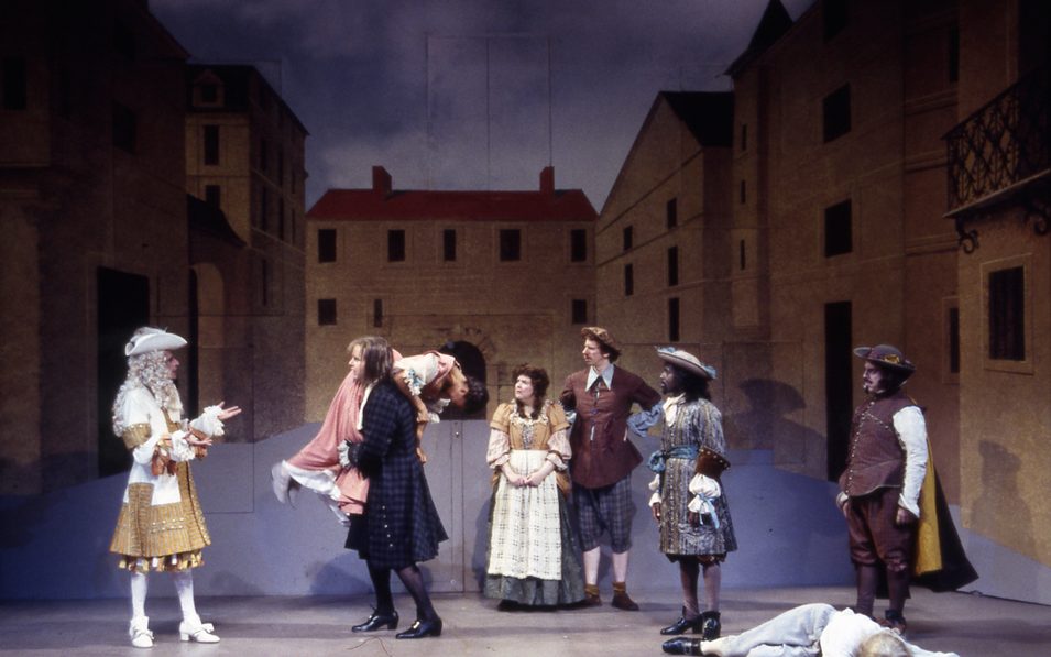Cast in THE SCHOOL FOR WIVES by Molière, translated by Paul Schmidt, directed by Liz Diamond, Yale Repertory Theatre. Photo © T. Charles Erickson, 1994.
