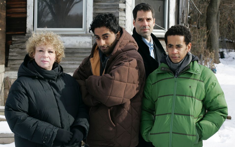 Marcia Jean Kurtz, Manu Narayan, Christopher Innvar, and James Miles in a promotional photo for THE PEOPLE NEXT DOOR. Photo © Joan Marcus, 2006.